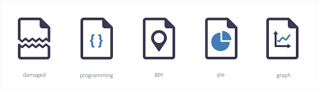 Un conjunto de 5 iconos de herramientas gráficas como GPS de programación dañada
