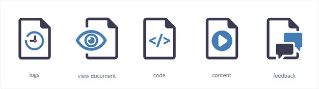 Un conjunto de 5 iconos de herramientas gráficas, como los registros, muestran el código del documento