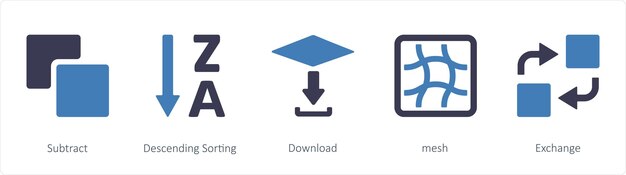 Un conjunto de 5 iconos de herramientas gráficas como Sustracción ordenamiento descendente