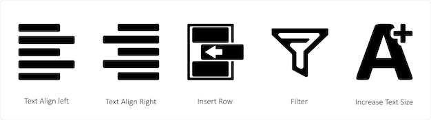 Un conjunto de 5 iconos de herramientas gráficas como Texto Alinear a la izquierda Texto Alinea a la derecha