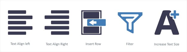 Un conjunto de 5 iconos de herramientas gráficas como Texto Alinear a la izquierda Texto Alinea a la derecha