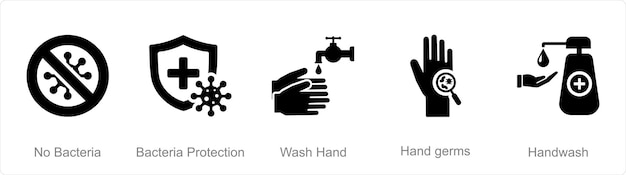 Un conjunto de 5 iconos de higiene ya que no hay bacterias protección contra las bacterias lavado de manos