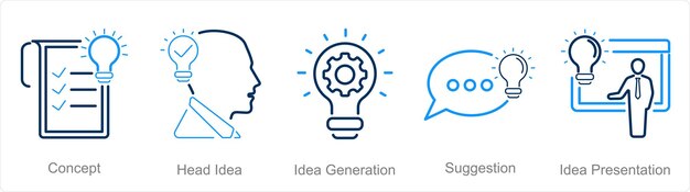 Un conjunto de 5 iconos de idea como concepto cabeza idea generación de idea