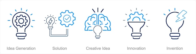 Un conjunto de 5 íconos de idea como solución de generación de ideas idea creativa