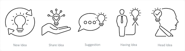 Un conjunto de 5 iconos de ideas como nueva idea compartir sugerencia de idea