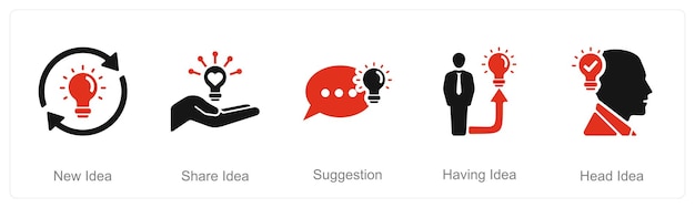 Un conjunto de 5 iconos de ideas como nueva idea compartir sugerencia de idea