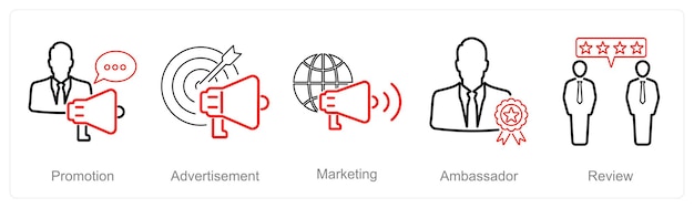 Un conjunto de 5 iconos de influencers como promoción de publicidad de marketing