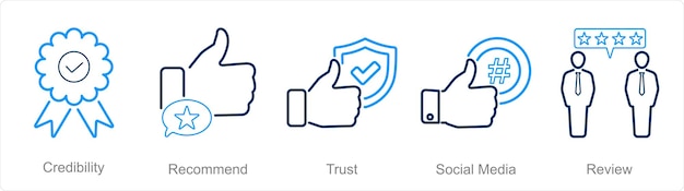 Un conjunto de 5 iconos de influencers como recomendación de credibilidad y confianza