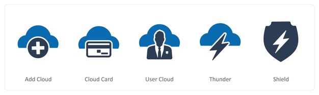 Un conjunto de 5 iconos de Internet como agregar nube nube tarjeta usuario nube