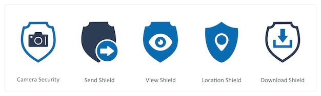 Un conjunto de 5 iconos de Internet como cámara de seguridad enviar escudo vista escudo