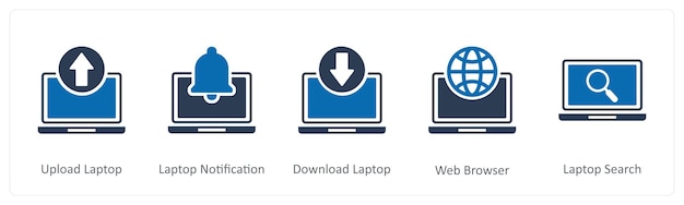 Un conjunto de 5 iconos de Internet como cargar notificación de portátil portátil descargar portátil