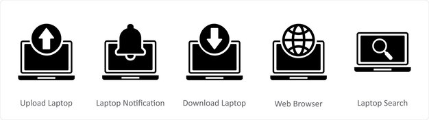 Un conjunto de 5 iconos de Internet como cargar notificación de portátil portátil descargar portátil