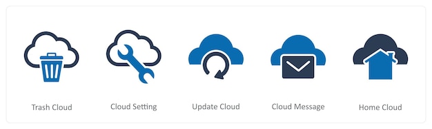 Un conjunto de 5 iconos de Internet como configuración de nube de basura actualización de nube