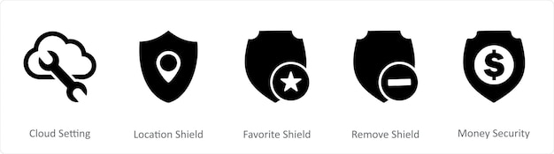 Un conjunto de 5 iconos de Internet como configuración de la nube ubicación escudo escudo favorito