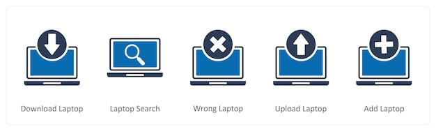 Un conjunto de 5 iconos de Internet como descarga de portátil portátil búsqueda de portátil equivocado