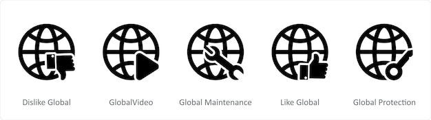 Un conjunto de 5 íconos de Internet como disgusto global video global mantenimiento global