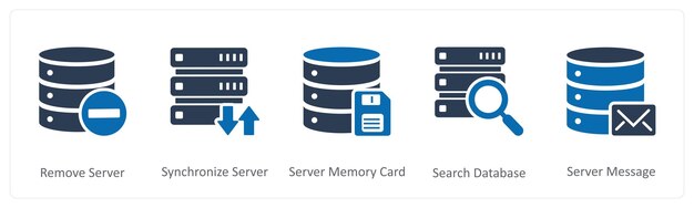 Un conjunto de 5 iconos de Internet como eliminar el servidor sincronizar el servidor tarjeta de memoria del servidor