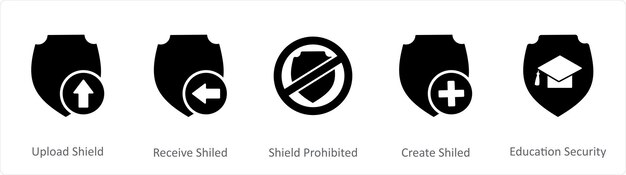 Un conjunto de 5 iconos de Internet como escudo de carga recibir escudo escudo prohibido