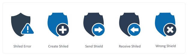 Un conjunto de 5 iconos de Internet como escudo de error crear escudo enviar escudo