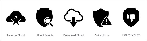 Un conjunto de 5 iconos de Internet como escudo de nube favorito búsqueda descarga nube