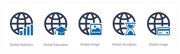 Un conjunto de 5 iconos de Internet como estadísticas globales educación global imagen global