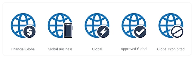 Un conjunto de 5 íconos de Internet como financiero global global negocio global