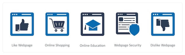 Un conjunto de 5 iconos de Internet como fotografía en línea página web equivocada educación en línea