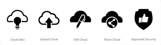 Un conjunto de 5 iconos de Internet como idea de nube cargar nube editar nube