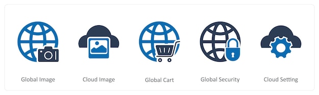 Un conjunto de 5 iconos de Internet como imagen global nube imagen carro global
