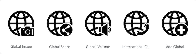 Un conjunto de 5 iconos de Internet como imagen global participación global volumen global