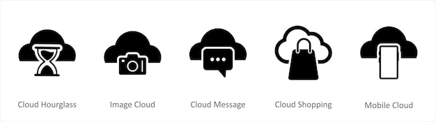 Un conjunto de 5 iconos de Internet como imagen de reloj de arena de nube mensaje de nube de nube