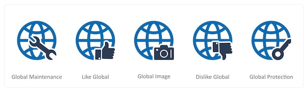 Un conjunto de 5 iconos de Internet como mantenimiento global como imagen global global
