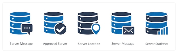Un conjunto de 5 iconos de Internet como mensaje de servidor aprobado ubicación del servidor del servidor