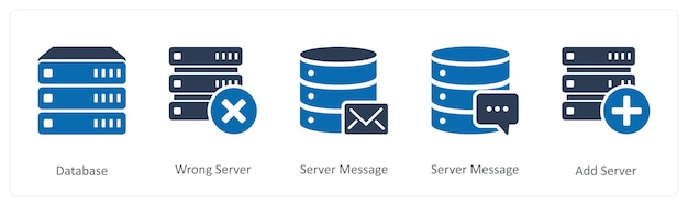 Un conjunto de 5 iconos de Internet como mensaje de servidor de base de datos incorrecto
