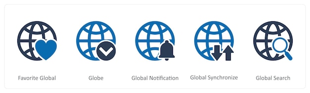 Un conjunto de 5 íconos de Internet como notificación global global favorita