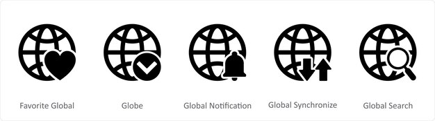 Un conjunto de 5 íconos de Internet como notificación global global favorita