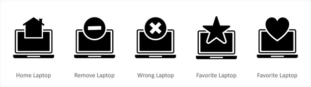 Un conjunto de 5 iconos de Internet como portátil de casa eliminar portátil portátil equivocado