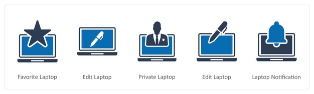 Un conjunto de 5 iconos de Internet como portátil favorito editar portátil portátil privado