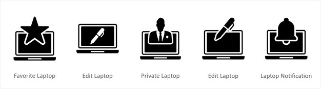 Un conjunto de 5 iconos de Internet como portátil favorito editar portátil portátil privado