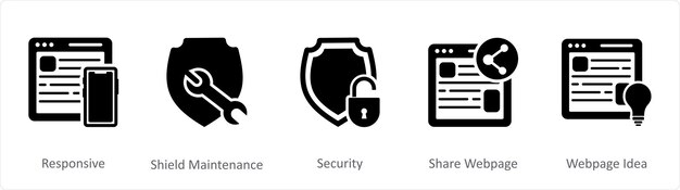 Un conjunto de 5 iconos de Internet como protección de mantenimiento de escudo receptivo