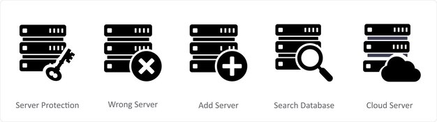 Un conjunto de 5 iconos de Internet como protección de servidor servidor equivocado