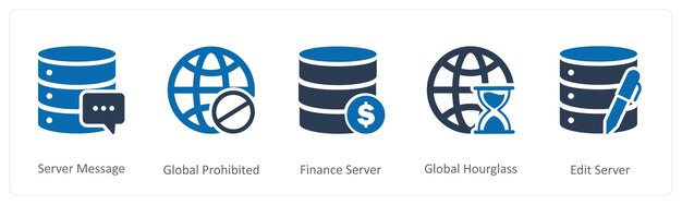 Un conjunto de 5 iconos de Internet como servidor de mensajes de finanzas prohibidas globales