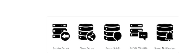 Un conjunto de 5 iconos de internet como servidor de recepción, servidor de compartición y escudo de servidor