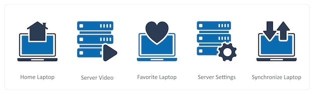 Un conjunto de 5 íconos de Internet como servidor de video de portátil de casa portátil favorito