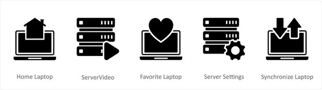 Un conjunto de 5 íconos de Internet como servidor de video de portátil de casa portátil favorito