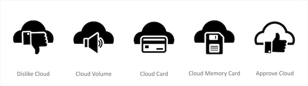 Un conjunto de 5 íconos de Internet como la tarjeta de nube de volumen de nube de nube