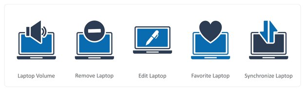 Un conjunto de 5 iconos de Internet como volumen de portátil eliminar portátil editar portátil