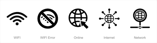 Vector un conjunto de 5 iconos de internet computer como error wifi wifi en línea