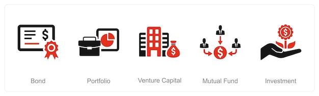 Un conjunto de 5 iconos de inversión como capital de riesgo de la cartera de bonos