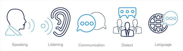 Un conjunto de 5 iconos de lenguaje como comunicación de escucha hablada